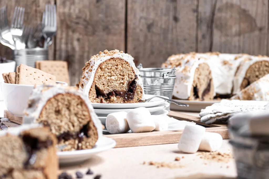 Gluten Free S'Mores Cake sliced