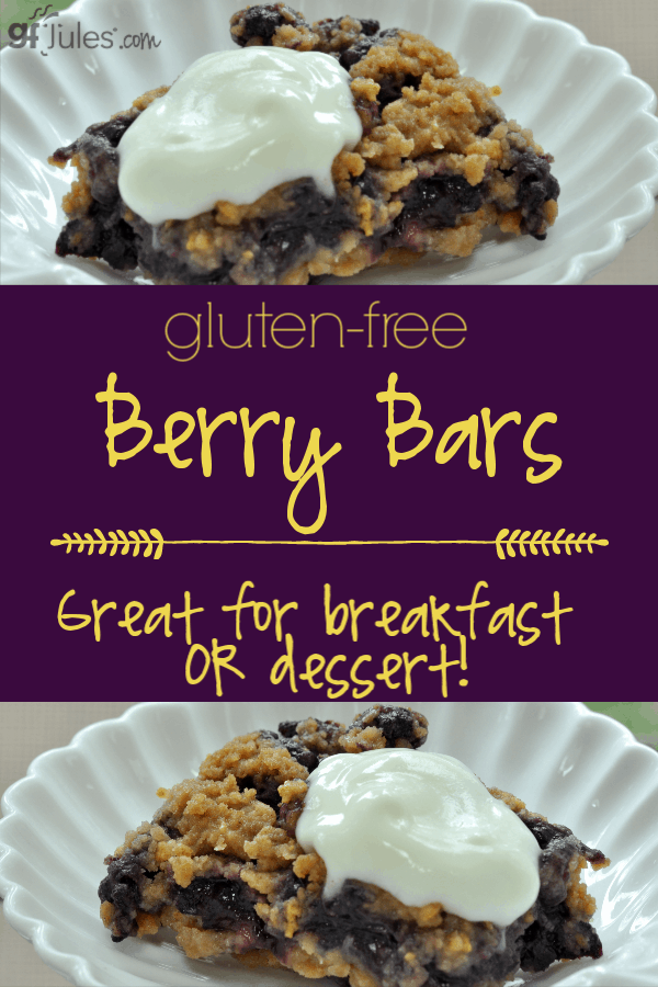 These gluten free Berry Bars by gfJules can be served as dessert OR for breakfast!