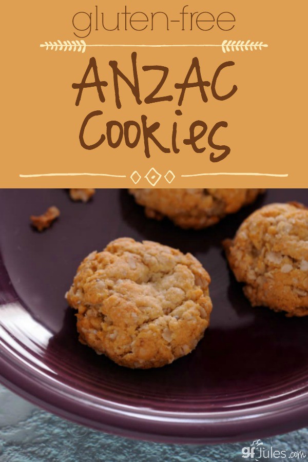 These Gluten Free Anzac Cookies by gfJules are buttery, macaroon-like oatmeal-coconut cookies.