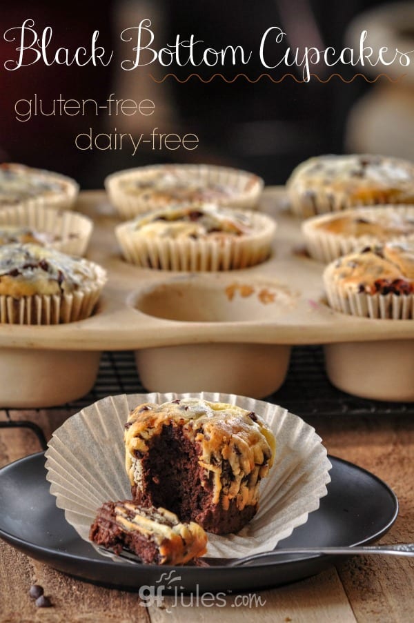 Gluten Free Black Bottom Cupcakes are so moist, rich and full of flavor, you'll n ever miss the gluten or the dairy! | gfJules