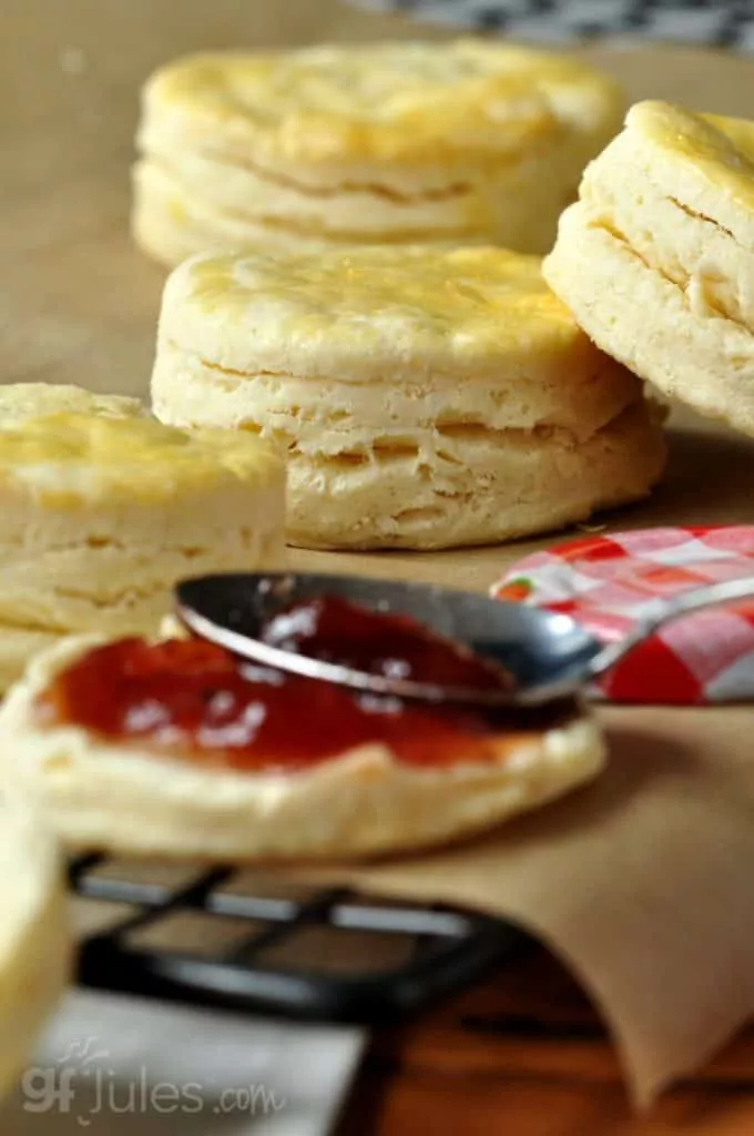 gluten free biscuits close up with jelly