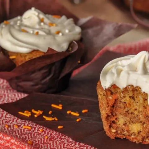 Gluten Free Carrot Cake Cupcakes with Vegan Cream Cheese Frosting