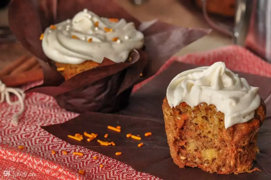 Gluten Free Carrot Cake Cupcakes with Vegan Cream Cheese Frosting