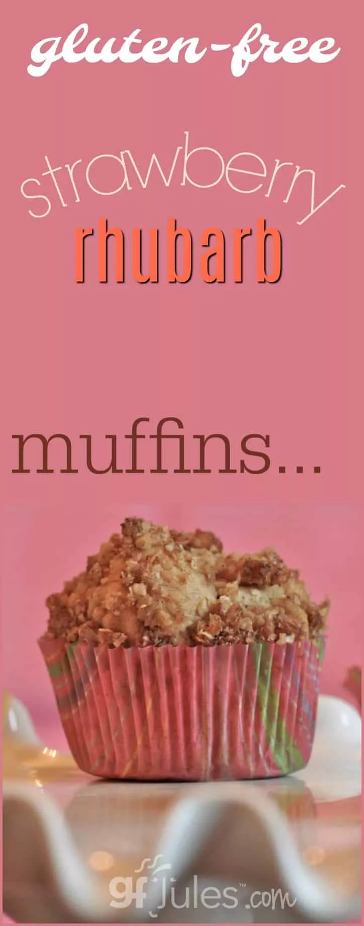 The familiar combination of strawberries and rhubarb is delectable in a pie, but what about in a muffin? This gluten-free Strawberry Rhubarb muffin is a hit! gfJules.com