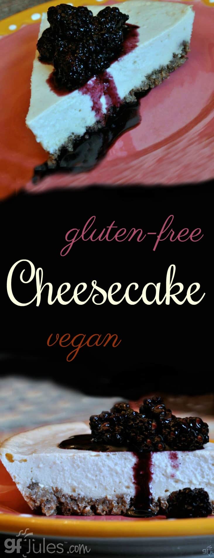 Gluten Free Vegan Cheesecake defies all the odds! Creamy, and delicious gfJules.com