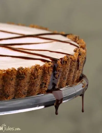 Gluten Free Peanut Butter Cookie Pie with chocolate drip CU