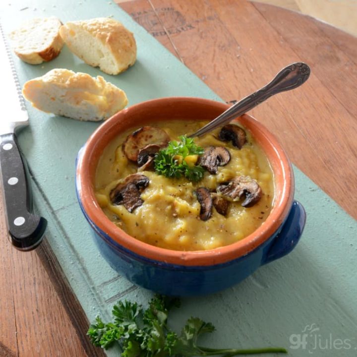 Gluten Free Vegan Potato Soup and baguette