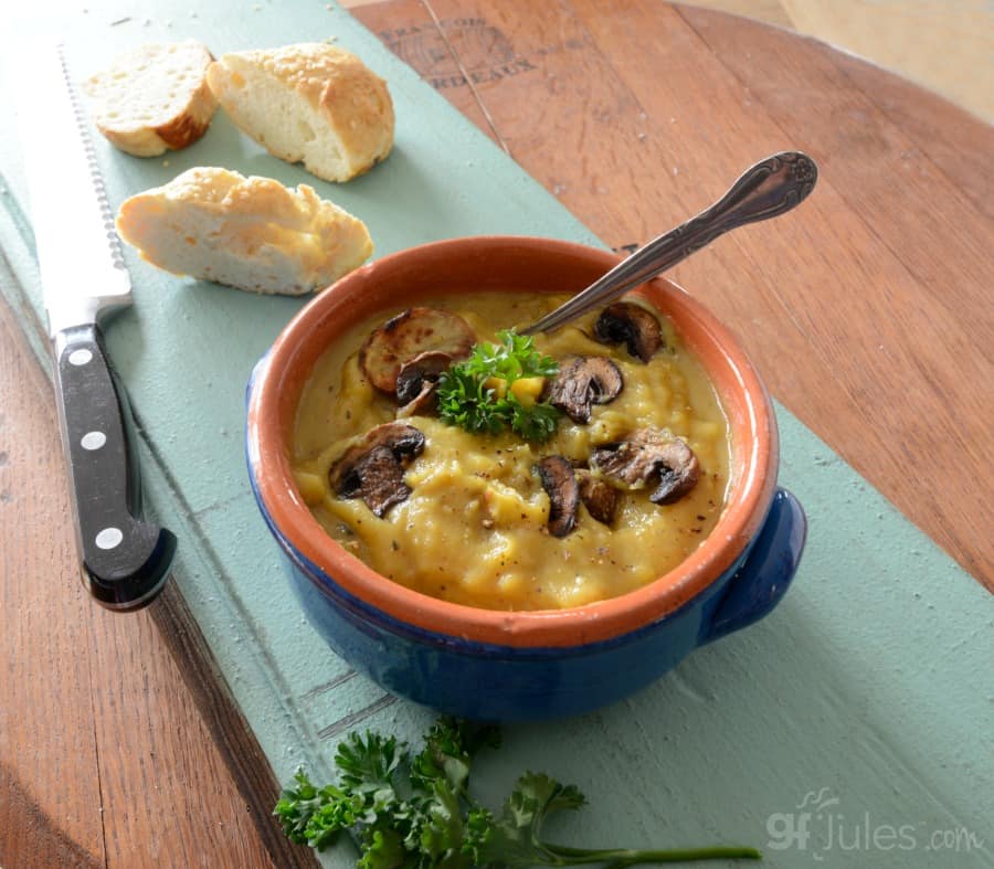 Gluten Free Vegan Potato Soup and baguette