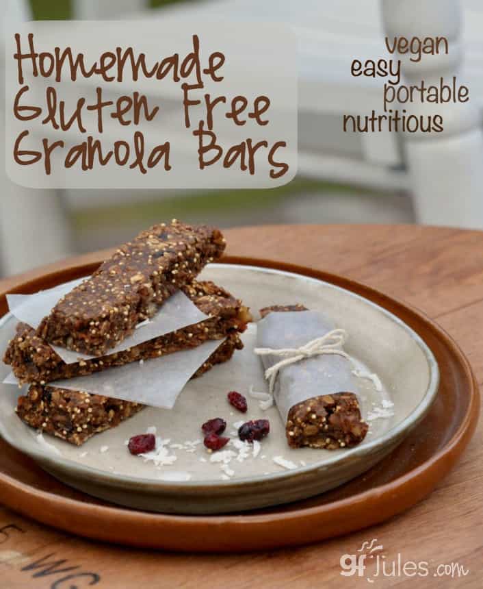 Homemade Gluten Free Granola Bars vegan, easy, portable and nutritious. Ready in under 1 hour! gfJules
