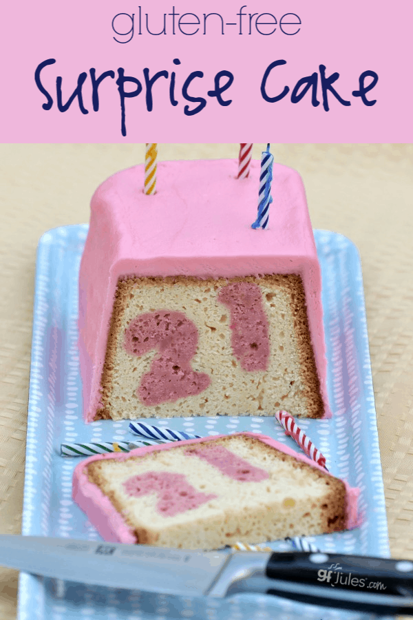 This Gluten Free Surprise Cake holds a surprise in every slice. As well as an incredibly moist, spongy texture--thanks to #1--rated gfJules Flour! Try it!