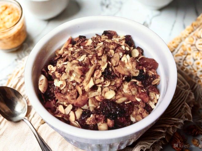 gluten free granola in bowl on breakfast table