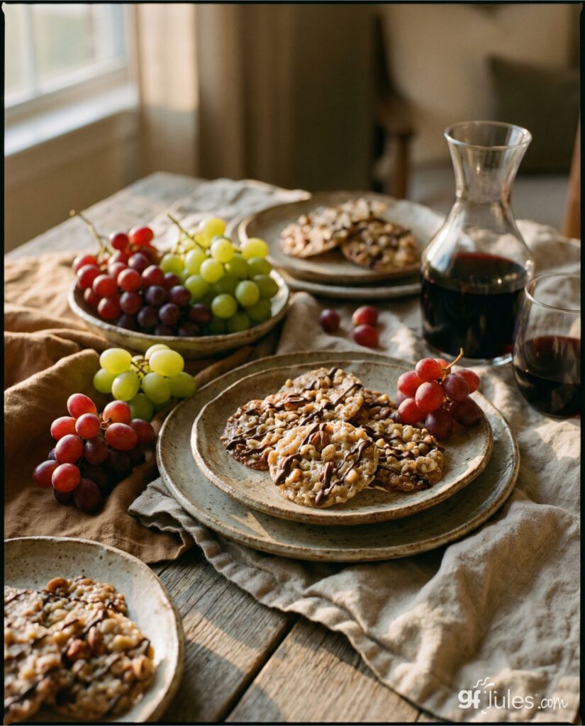 gluten free florentines on plate with grapes