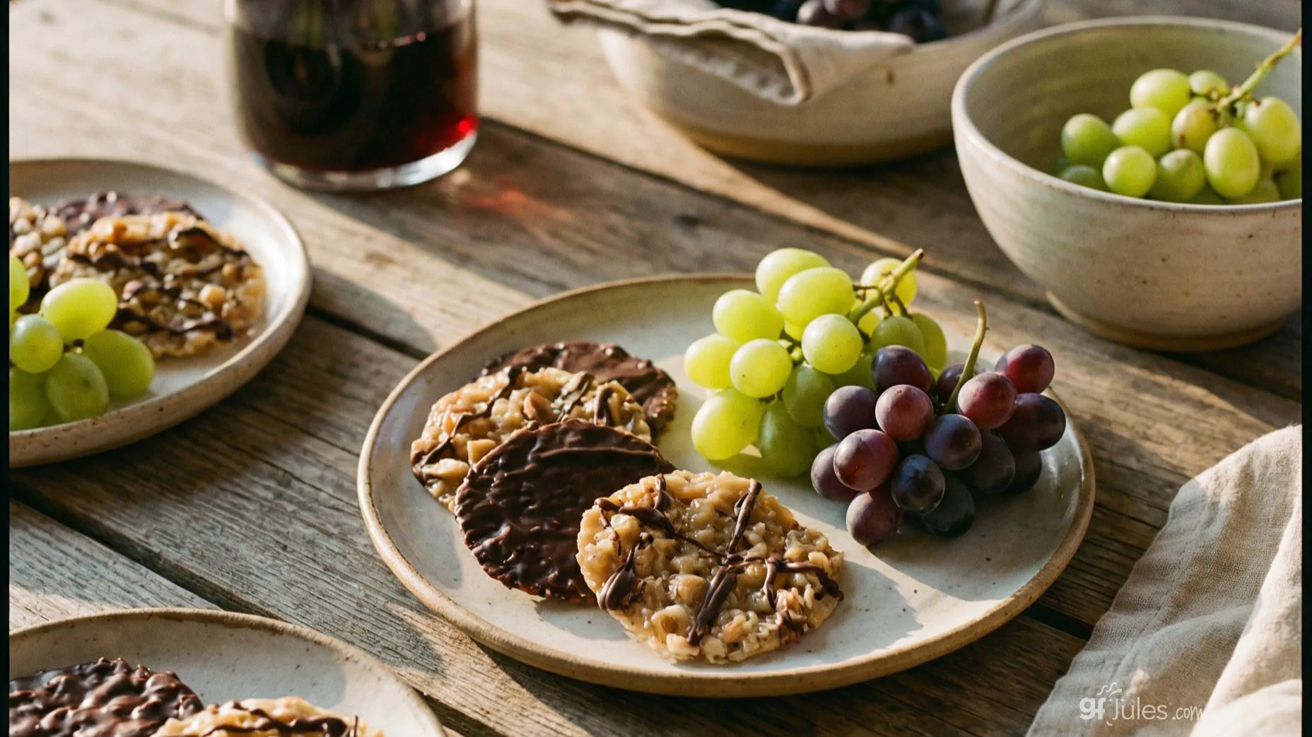 gluten free florentines on plate with grapes - banner