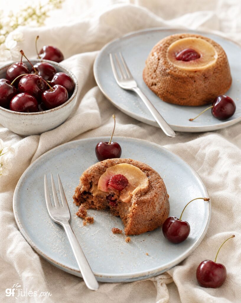 gluten free upside-down apple cakes with cherries