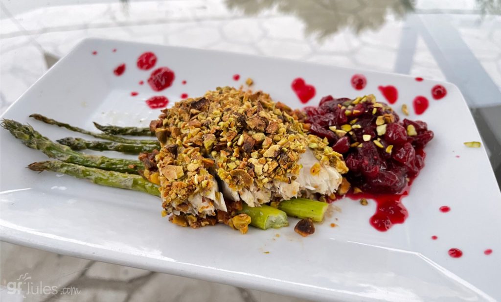 Gluten Free Pistachio-Encrusted Fish on plate