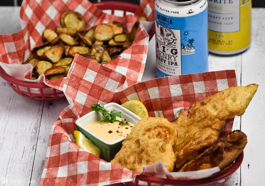 Gluten free beer battered fish and chips recipe (dairy free, low FODMAP)