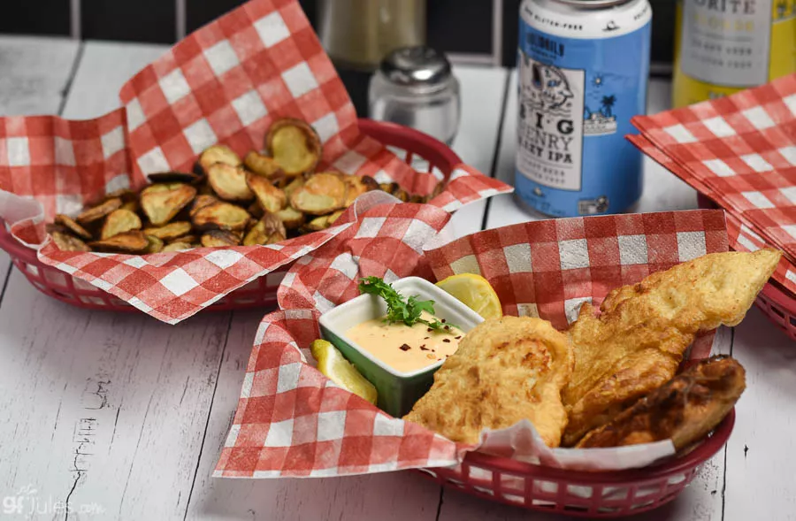 gluten free beer battered fish in basket wide | gfJules