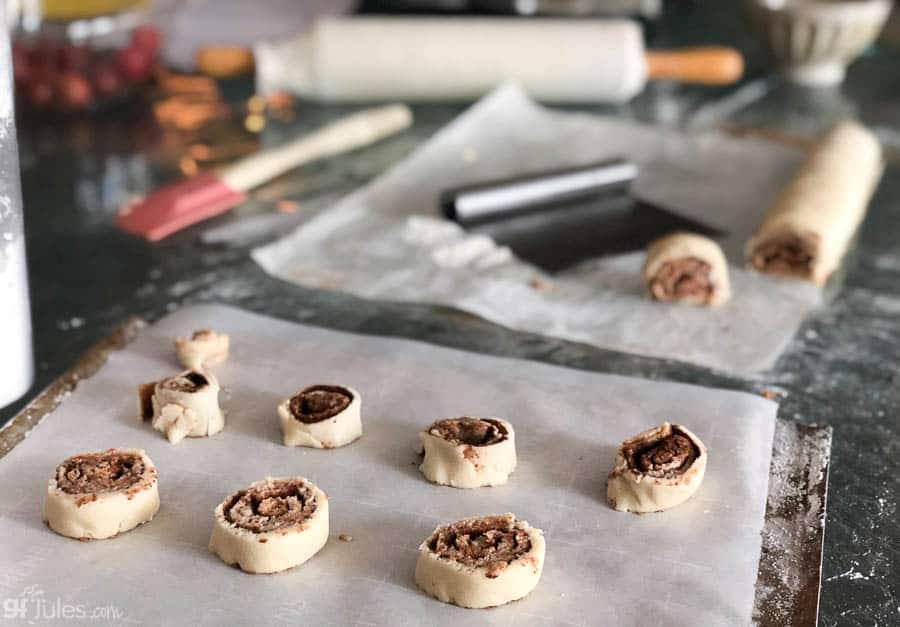 gluten free cinnamon roll cookie dough rolled and sliced 2