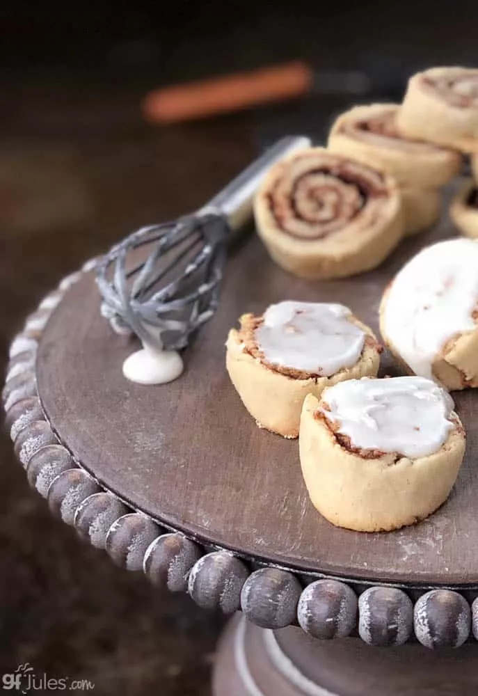 gluten free cinnamon roll cookies on stand CU