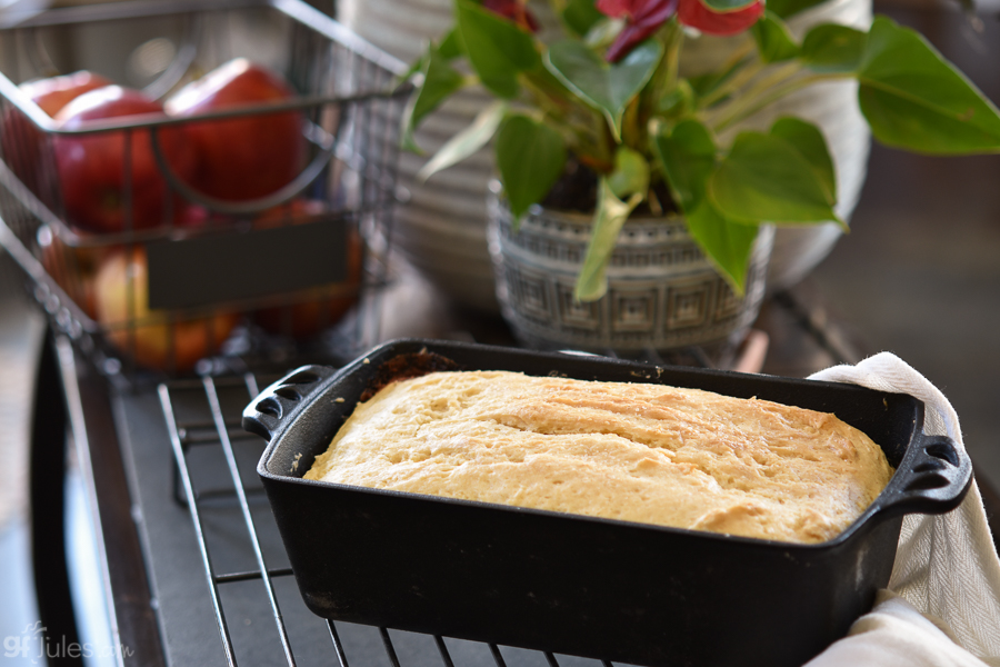 gluten free cinnamon swirl quickbread in pan | gfJules