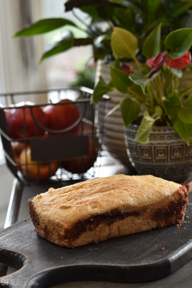 gluten free cinnamon swirl quickbread on board | gfJules