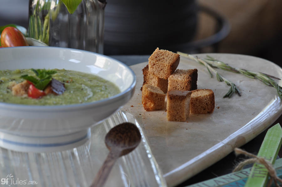 gluten free croutons with soup and platter | gfJules