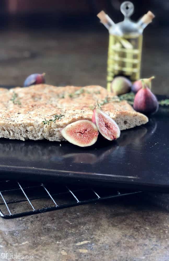 gluten free focaccia with oil and figs