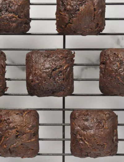 gluten free zucchini brownies on rack CU