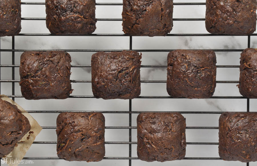 gluten free zucchini brownies on rack CU