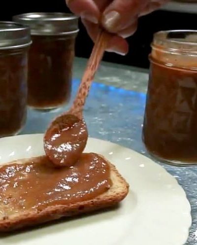 homemade gluten free apple butter on homemade gluten free bread