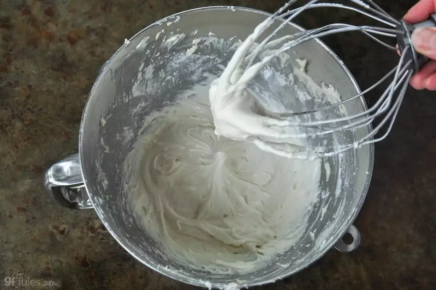 vegan cream cheese frosting in mixing bowl