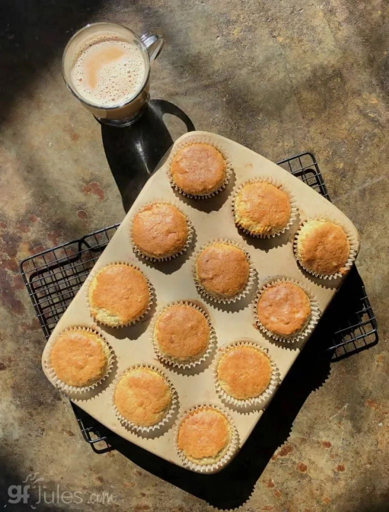gluten free banana muffins from gfJules mix in muffin pan