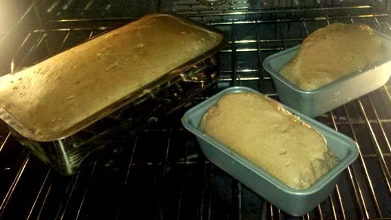 Different bread pan sizes, shapes and materials can affect how long and evenly the gluten free bread bakes.