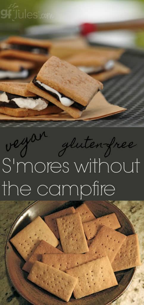 These gluten free s'mores sandwich cookies are a portable way of putting summer campfire flavors within reach any time of year! vegan gluten free gfJules.com