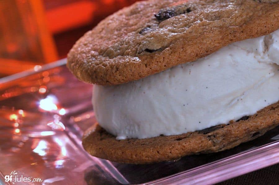 Gluten Free Chocolate Chip Cookie Ice Cream Sandwiches - gfJules makes it  easy