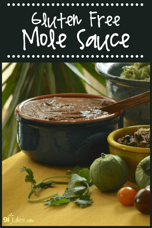 This yummy gluten free Mole sauce will spice up any main course or side needing a little pick-me-up, although it's traditionally served with Mexican dishes.