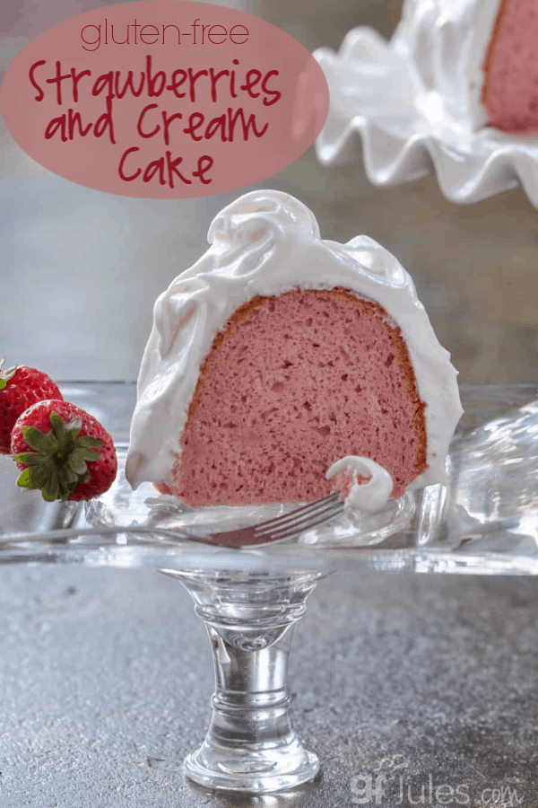 This moist and yummy gluten free strawberries and cream cake is full of perfectly proportioned strawberry flavor and sweetness.