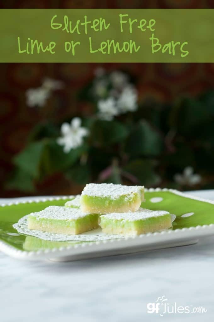 gluten free lime bars with shamrocks for St. Patrick's Day