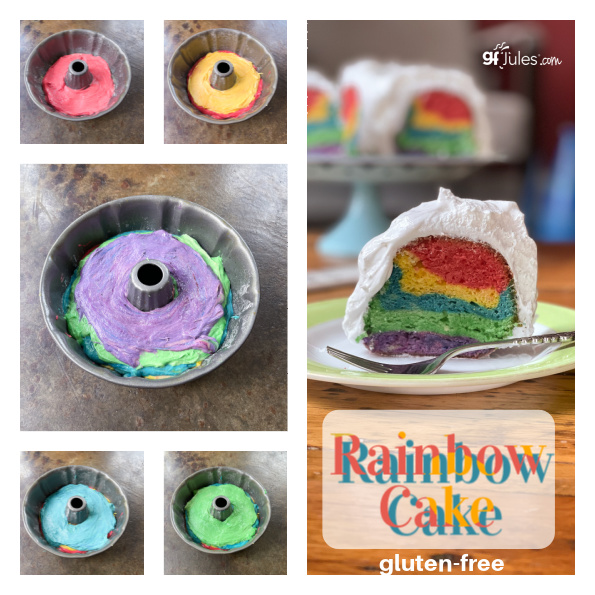 gluten free rainbow cake process collage | gfJules