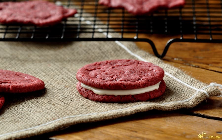 gluten free red velvet cookies into cream sandwiches