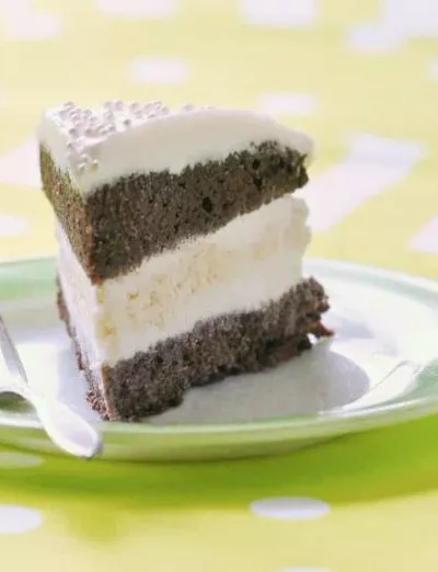 gluten free ice cream cake slice on polka dots