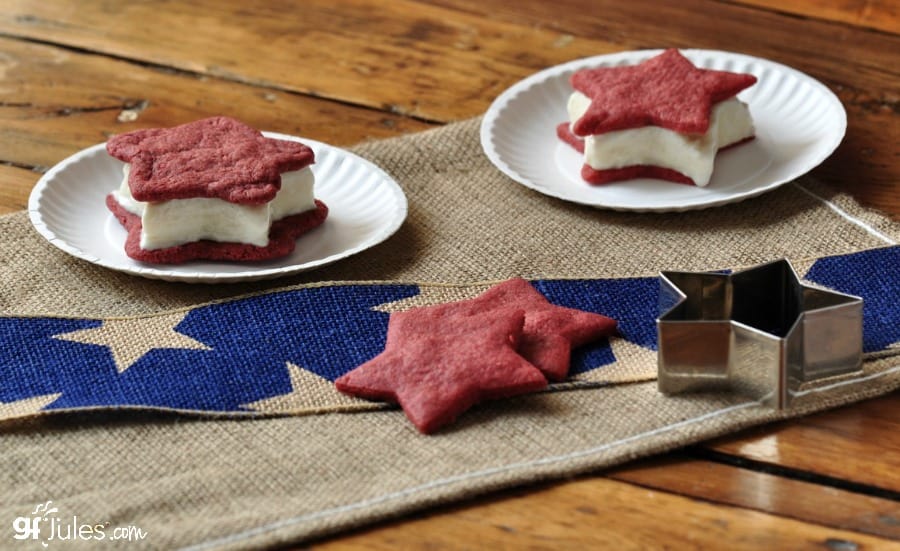 gluten free red velvet cookies into ice cream sandwich stars