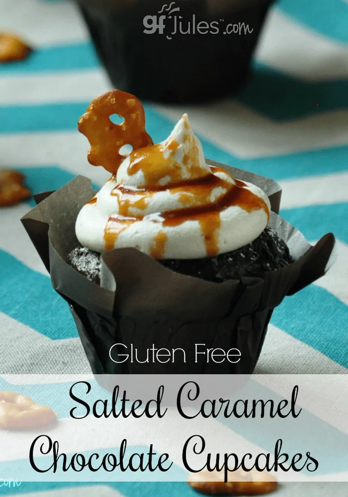 "Just how many delicious flavors can I fit into a cupcake?" you might ask. How do chocolate, salted caramel and not-too-sugary sweet frosting sound?! Gluten Free Salted Caramel Cupcakes gfjules.com