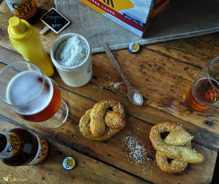 gluten free pretzels and beer overhead