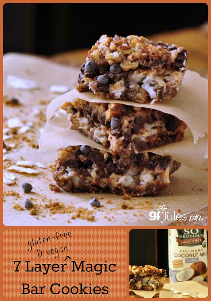  This gluten free 7 Layer magic bar cookie ("Hello Dollies") recipe is addictively chocolatey, grahamy, coconutty, ooey gooey delicious! gfJules