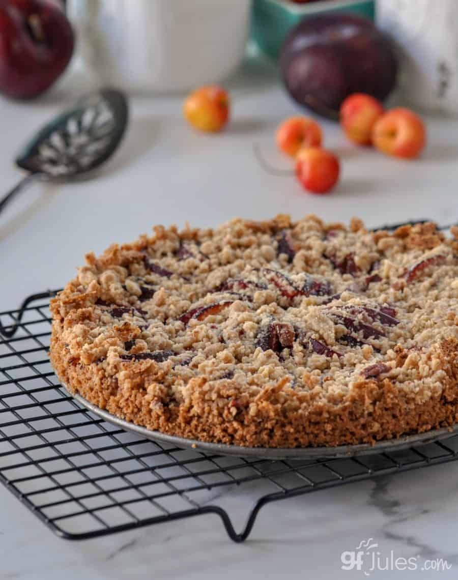 gluten free plum tart before slicing