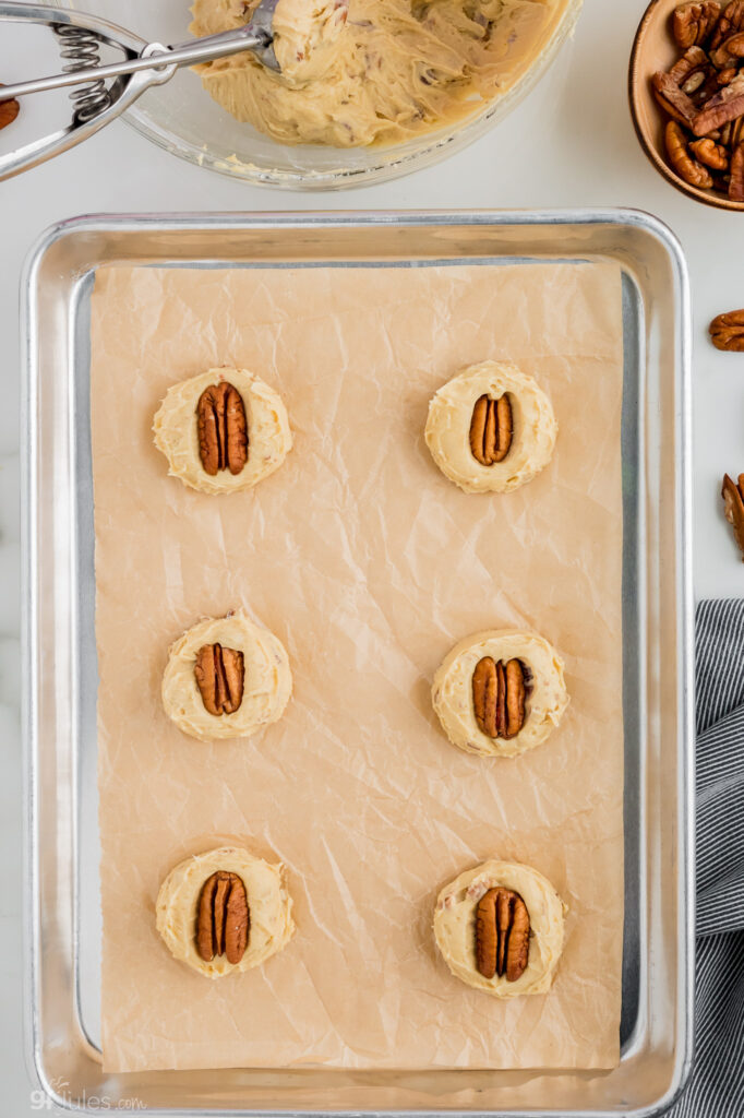 gfJules Gluten Free Pecan Sandies dough balls on tray