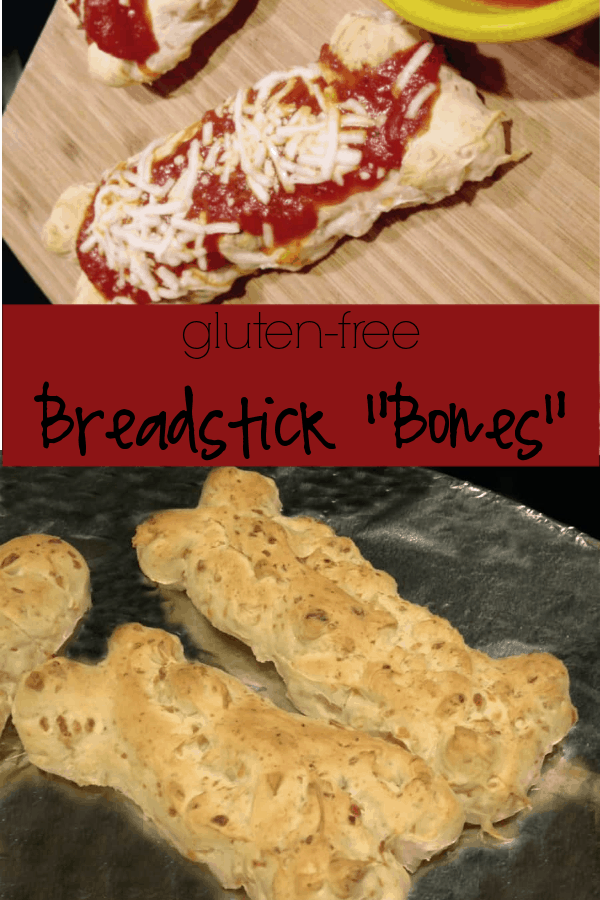 These delicious gluten-free Pizza Bread Stick "Bones" are the savory and spooky answer to Halloween sweets overload!