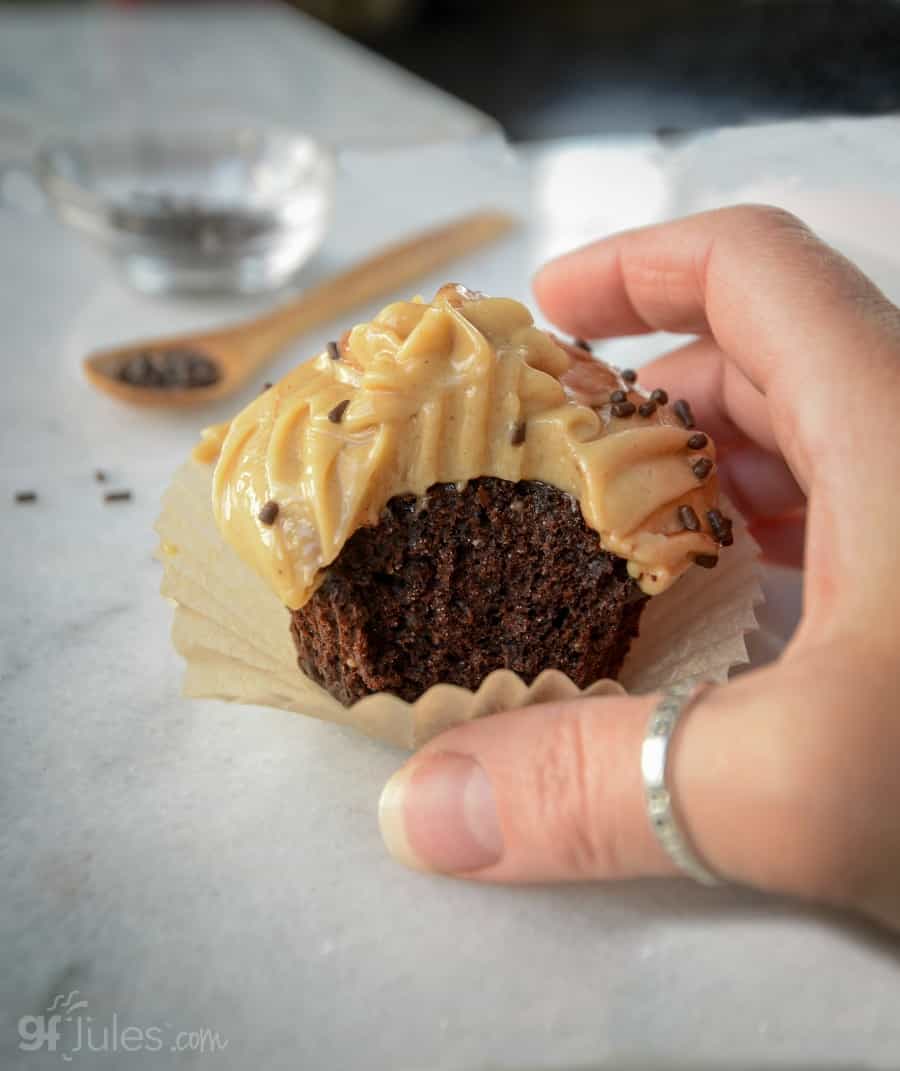 gluten free chocolate cupcake bite hand