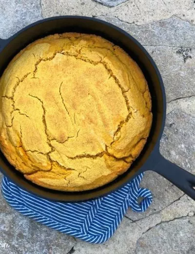 gluten free pumpkin cornbread in cast iron oh